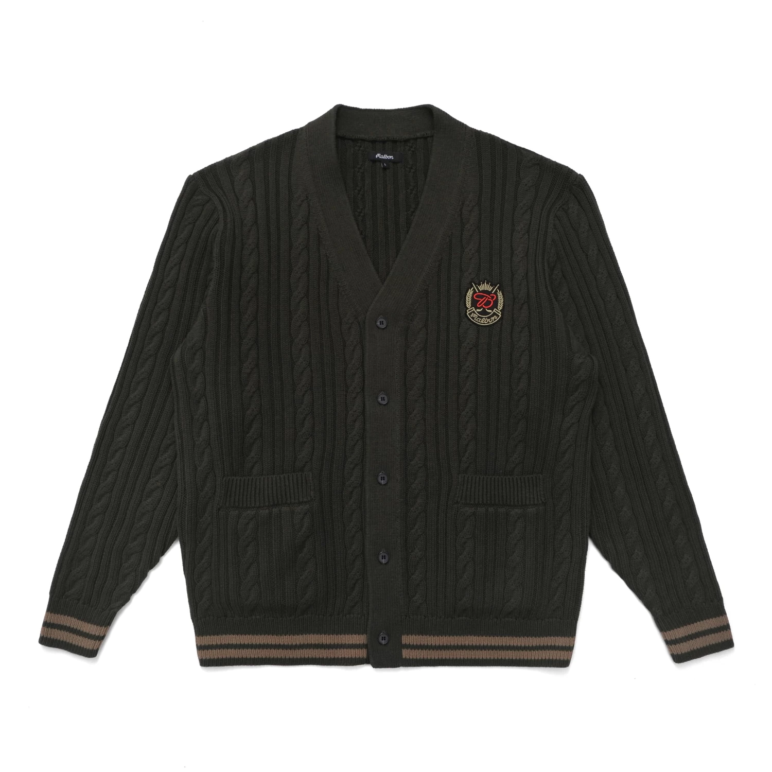 MALBON X BUDWEISER PLAYERS CABLE KNIT CARDIGAN 1 MALBON X BUDWEISER PLAYERS CABLE KNIT CARDIGAN