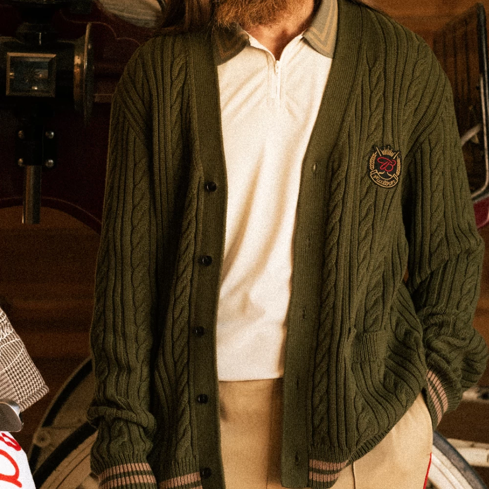 MALBON X BUDWEISER PLAYERS CABLE KNIT CARDIGAN 2 MALBON X BUDWEISER PLAYERS CABLE KNIT CARDIGAN - Image 2